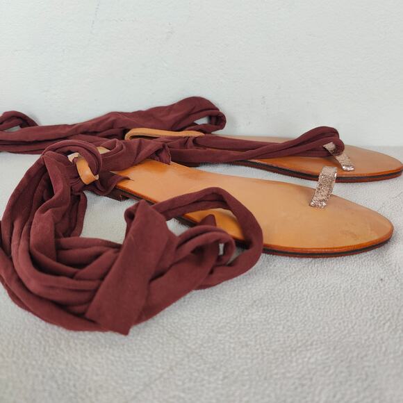 Erika Pena Tribal E Wrap Sandals Womens‎ 8 38 Flats Pink Metallic Leather Boho - Picture 1 of 4